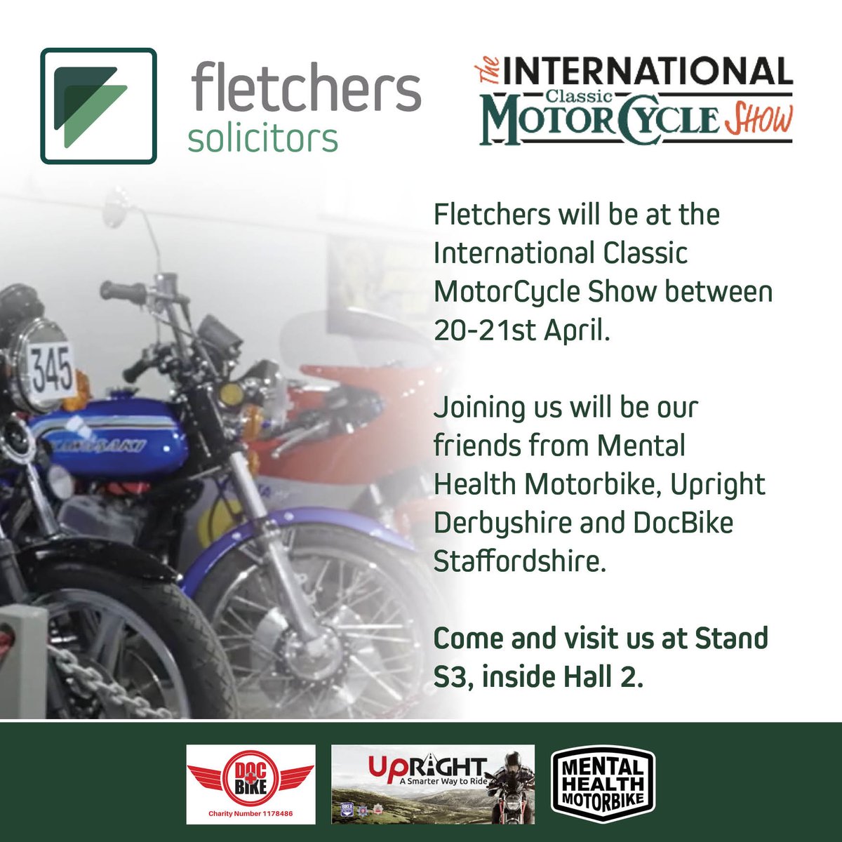 Fletchers will be at the International Classic MotorCycle Show along with our friends @mhmotorbike, @uprightderbys and @docbike_staffs between 20th & 21st April on plot S3, inside hall 2. 

Come say hi! 

#MotorcycleShow #ClassicBikeShows #ClassicMotorcycles