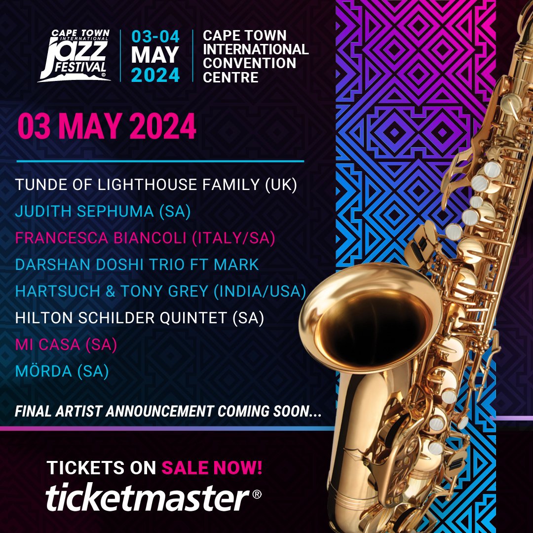 Don't miss the updated line-up for #CTIJF2024 3-4 May! Swipe to see when your faves perform. Make sure to buy your tickets from Ticketmaster! > bit.ly/43R8EX5 Which act are you most excited to see live at #AfricasGrandestGathering?