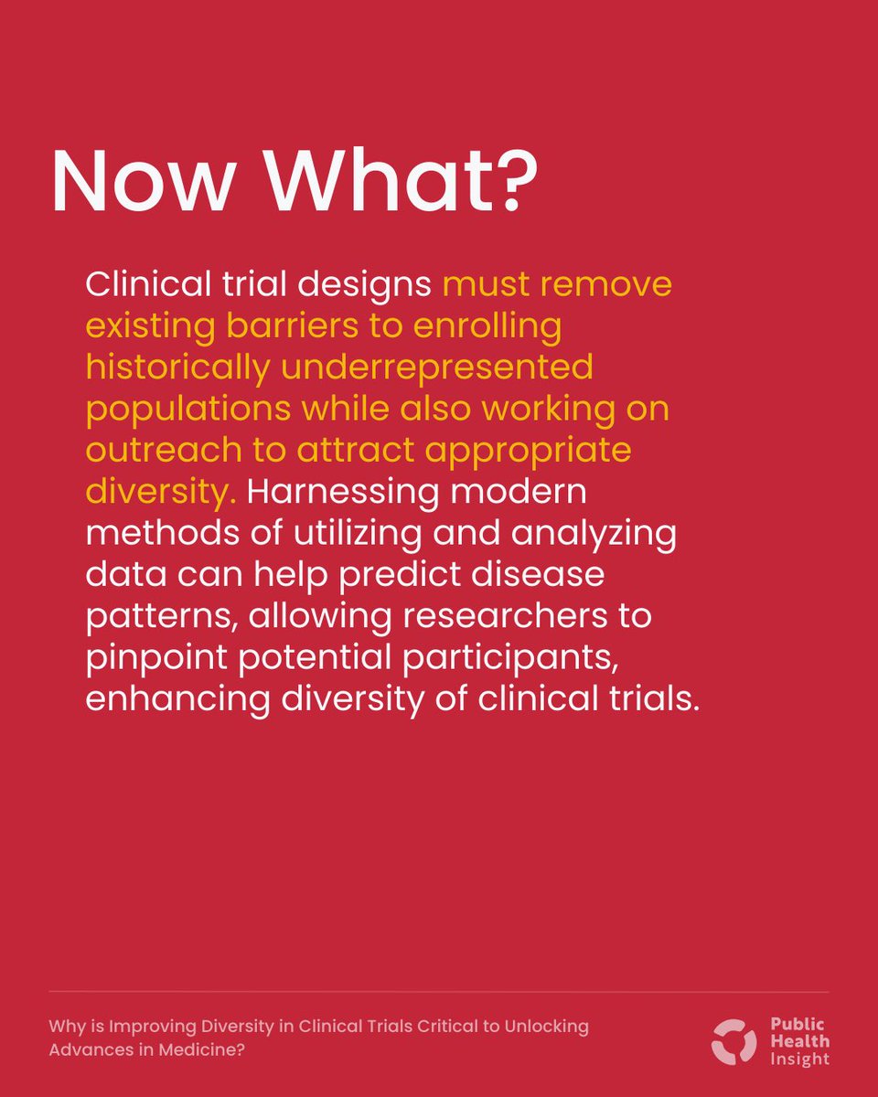 Improving #diversity in #clinicaltrials is crucial for ensuring that medical treatments are effective and safe for all populations, as differences in genetic makeup, lifestyle, and environmental factors can significantly impact treatment outcomes.