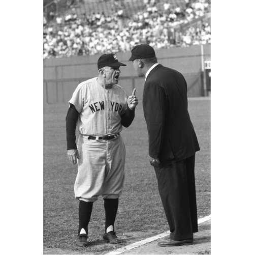New York Yankees manager, Casey Stengel, argues with the umpire during a game against the Baltimore Orioles at Memorial Stadium. Baltimore, Maryland.   May 31, 1960. #NeilLeifer #Photography #Baseball #Orioles #Yankess