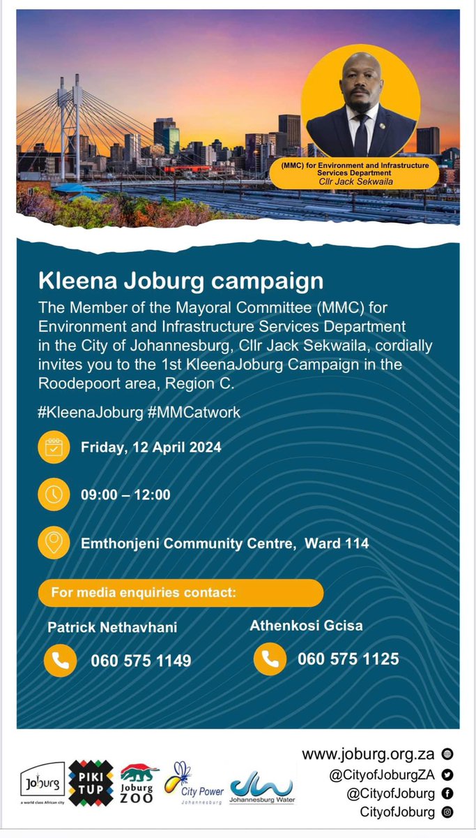 The Most sought-after programme! 🗣🗣
Siyafika nakuwe!
Tomorrow we are in region C, join us as we fix all service delivery issues with Joburg Water, City Power and Pikitup! #JoburgUpdates #WeServeJoburg ^NB