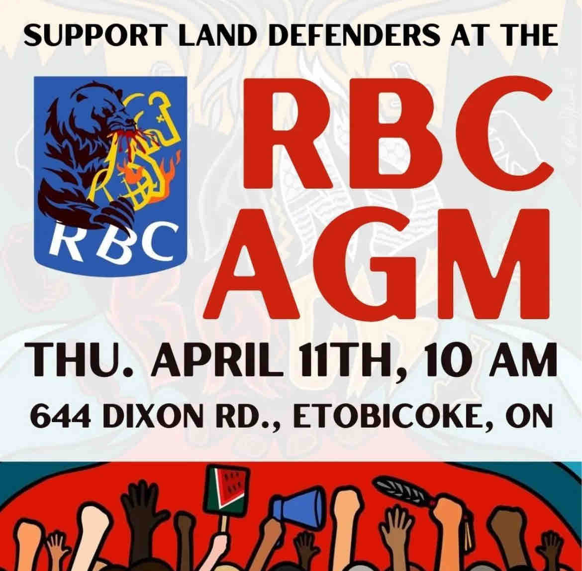TODAY @ 10:30 AM! Join us in solidarity with land and water defenders at @rbc’s AGM! Bring your umbrellas ☔️ & bring your pots and pans to MAKE SOME NOISE! 

#RBCIsKillingMe #NoMoreDirtyBanks #DivestFromFossilFuels