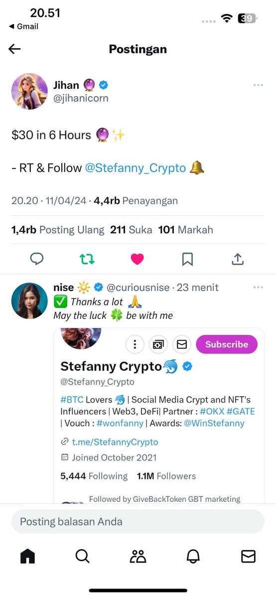 zflynsyhh's tweet photo. @jihanicorn @Stefanny_Crypto Done https://t.co/dfXF3ra2TB