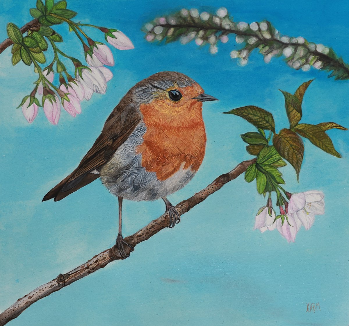 'Spring Robin.' Watercolour, 19 x 20 cm (width, length). Completed yesterday (10.04.2024).