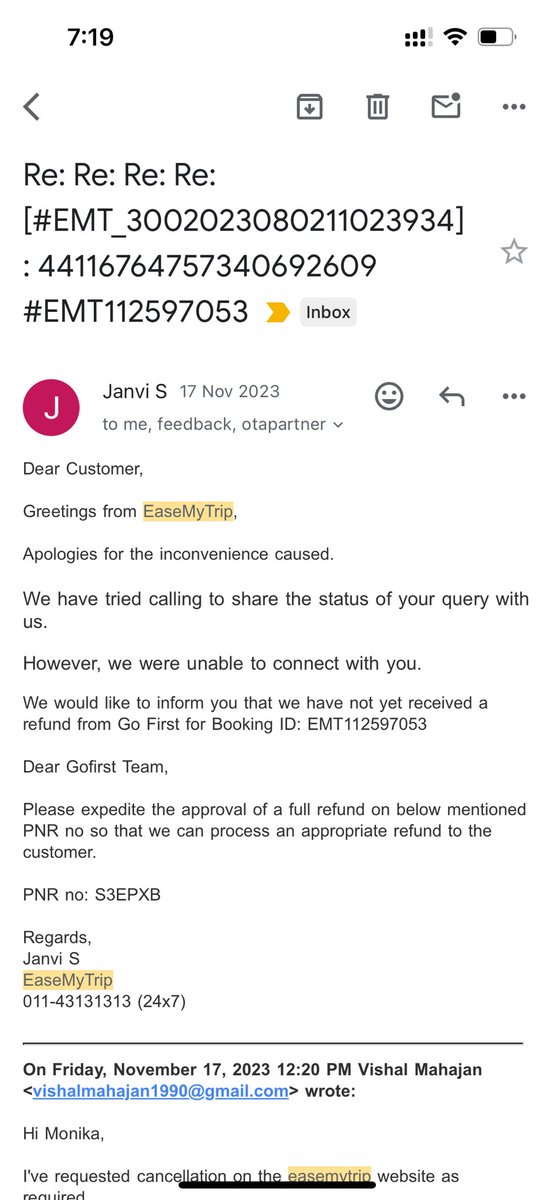 @EaseMyTrip EMT112597053 Its been a year and I am waiting for refund for my gofirst airline ticket PNR: S3EPXB which was cancelled due to no airline flights. After following up 3 times on email.. I am forced to write.
@GoFirstairways Please help. @JM_Scindia @DGCAIndia @Pib_MoCA