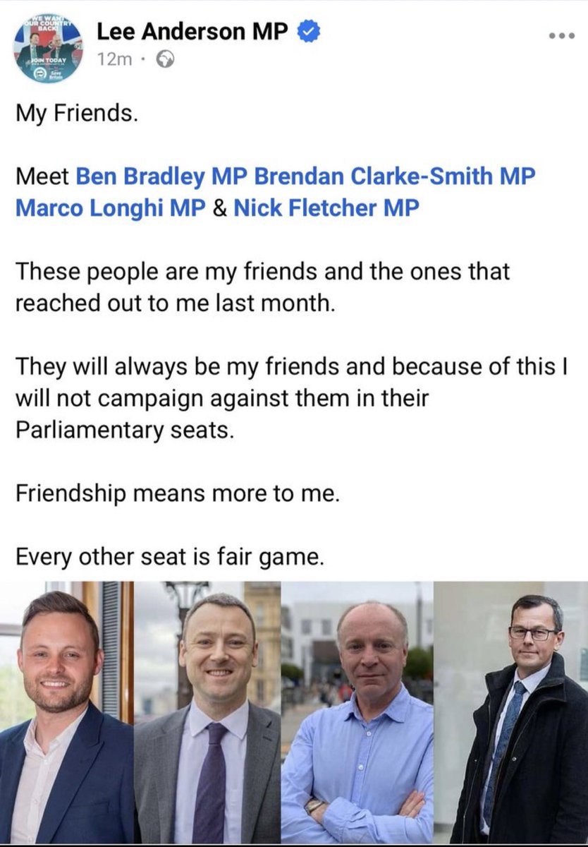 Slippery Dick @TiceRichard has allowed Mercenary Lee Three Parties @LeeAndersonMP_ not to campaign against his mates 😂😂 This @reformparty_uk set of jokers really are the funniest limited company around.
