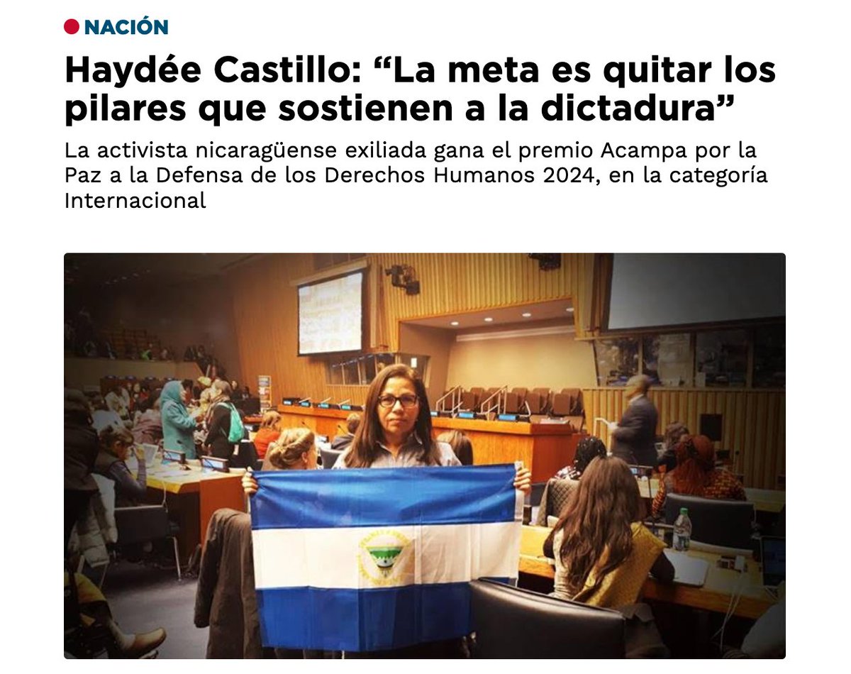 Luchando contra el dolor y el miedo, lxs Defensorxs de #DDHH de #Nicaragua siguen levantando la voz, resistiendo al autoritarismo. Agradecemos y felicitamos a @HaydeeCastilloF por su trabajo, que muestra la inmensa fuerza colectiva que busca el retorno de la democracia al país.