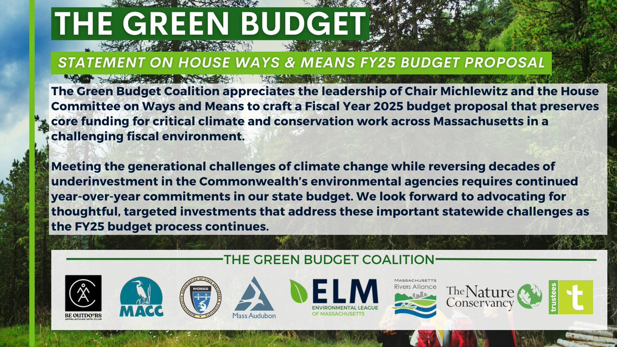 The Green Budget Coalition commends Chair @RepMichlewitz & the Ways & Means Committee for proposing an FY25 budget that preserves funding for critical #Climate & #Conservation work. Read the Coalition's full statement ⬇️
