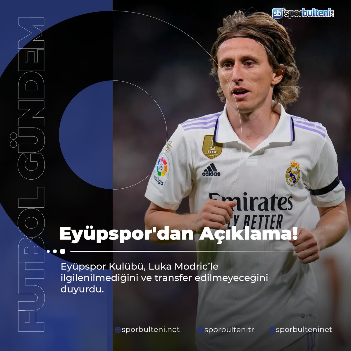 #Eyüpspor'dan Açıklama!

Eyüpspor Kulübü, #LukaModric’le ilgilenilmediğini ve transfer edilmeyeceğini duyurdu.