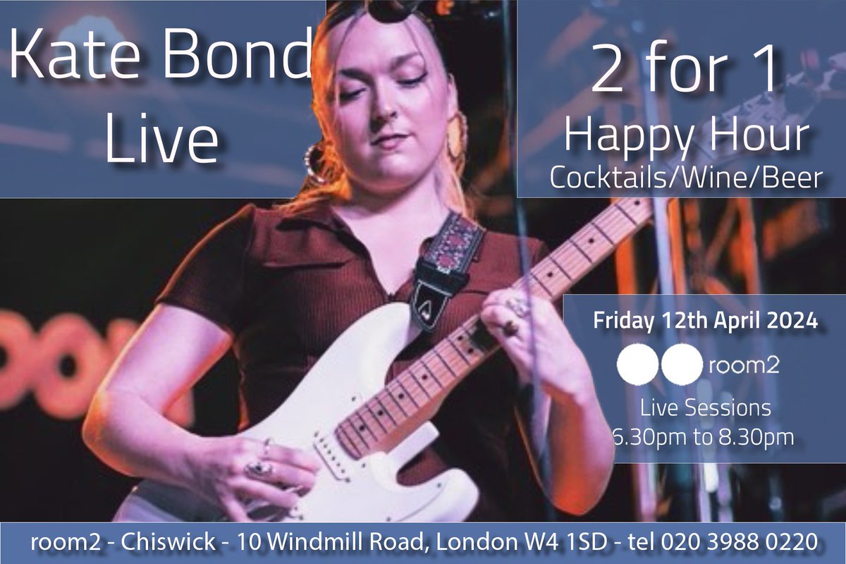 #chiswick #livemusic @ChiswickHighRd @ChiswickW4 @TheChiswickCal @_Chiswick @ContactusW4 @chiswicklocals Half price drinks at Chiswicks newest Live Music venue. Rising new star, Kate Bond, will be performing from 6.30pm - Just off the High Road Tell your friends and please RT