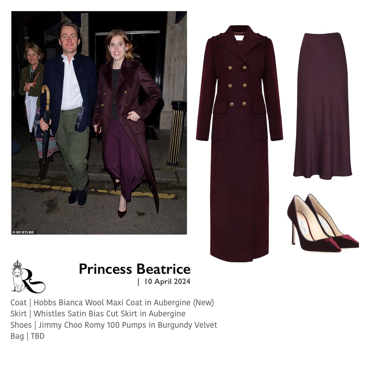 Princess Beatrice and Edoardo Mapelli Mozzi, dined at Arlington restaurant in Mayfair on Wednesday evening. The couple were joined by Nikki Williams-Ellis MBE - Edo's mother - and her husband David Williams-Ellis. #PrincessBeatrice