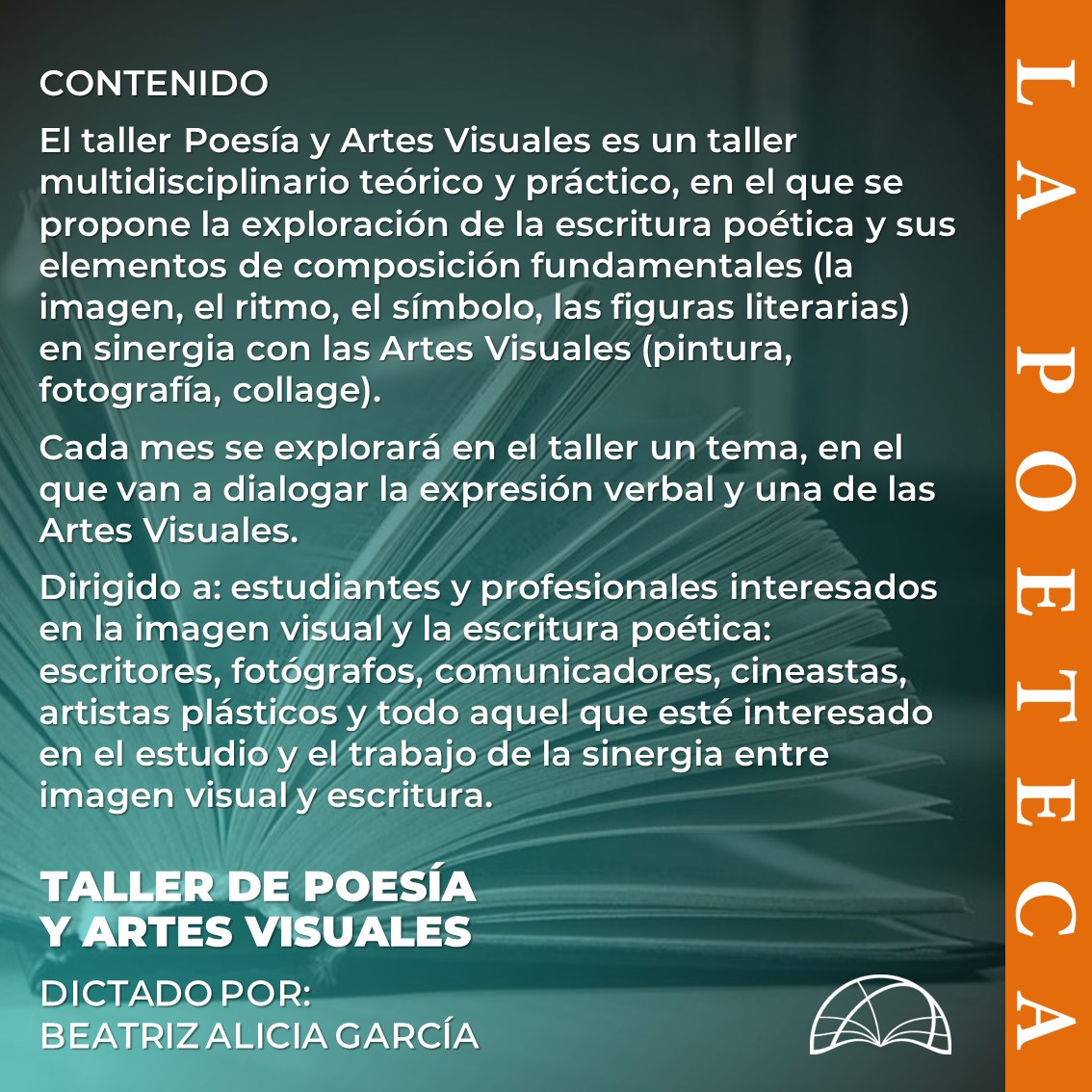 Tenemos un nuevo taller: Beatriz Alicia García (@bagarcian) explorará los elementos de composición poética y su sinergia con las artes visuales una vez al mes. En la primera sesión el tema será el collage. Si estás interesado escríbenos por el correo cursospoeteca@gmail.com