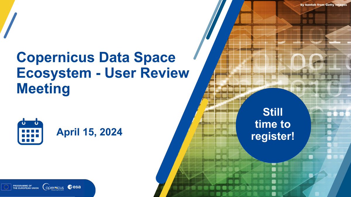 🛰️ Do you use Copernicus data? Then don’t miss your chance to attend the first User Review Meeting of the Copernicus Data Space Ecosystem (CDSE) next week on April 15th! 📅 Register now to participate online: dataspace.copernicus.eu/userreviewmeet…