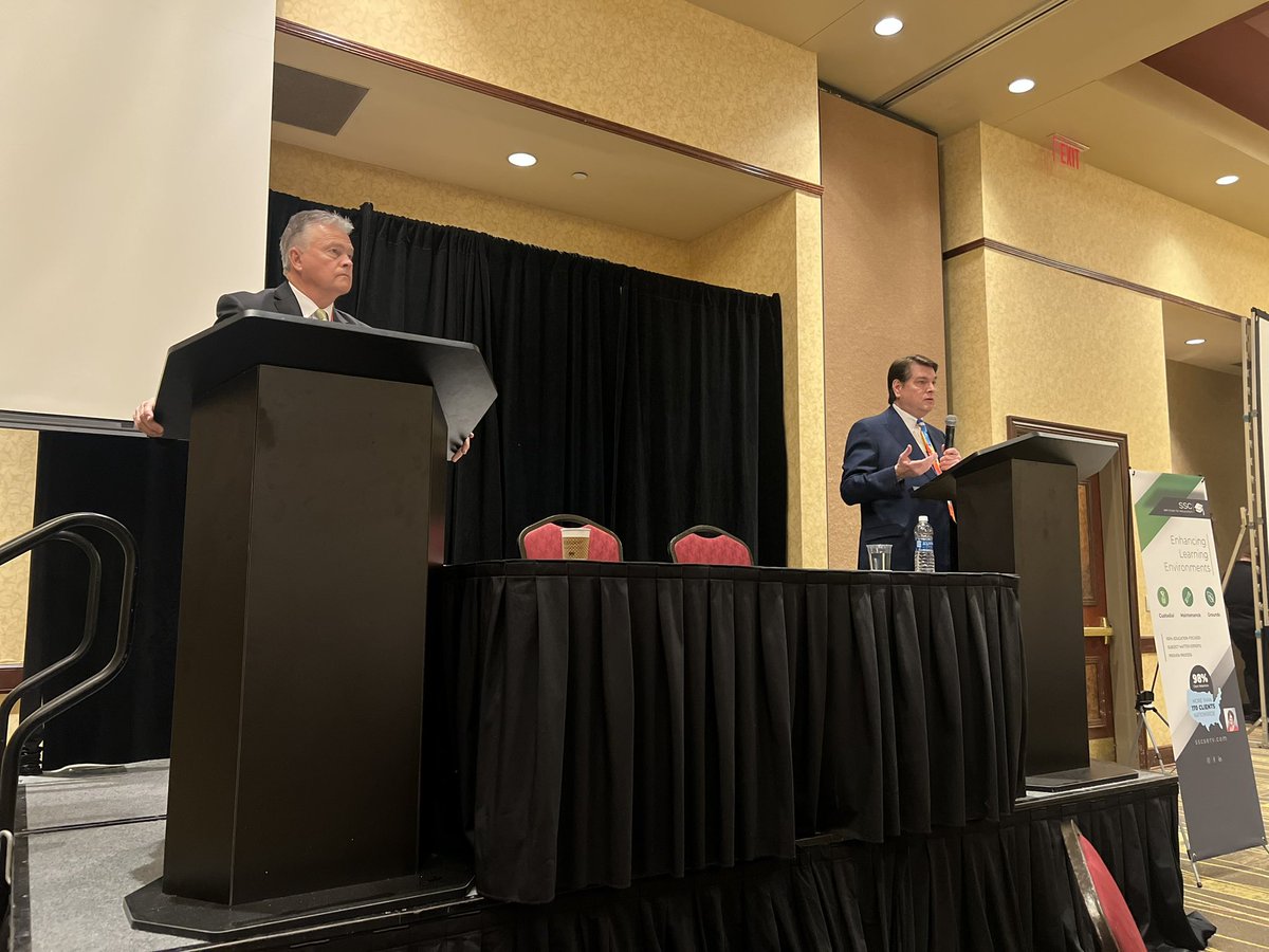NCSAToday's tweet image. NASBO president Marianne Carlson (Scottsbluff Public Schools) welcomes attendees to #NASBO24 and introduces NCSA’s Dr. Mike Dulaney and Kyle McGowan and Perry Law’s Justin Knight.