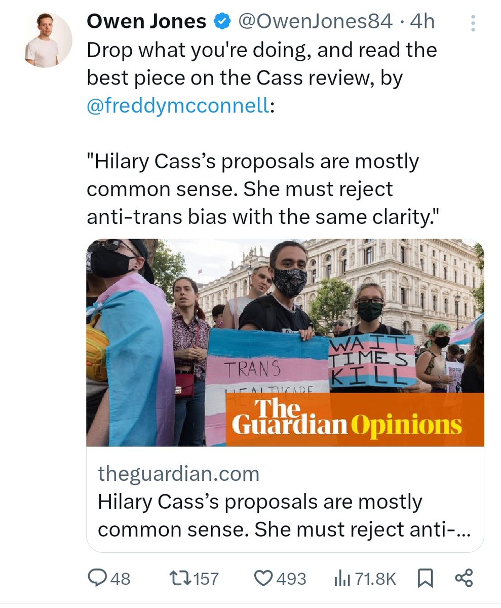 OR ....now here's a novel idea.... actually read the Cass Review yourself, rather than reading a biased interpretation of it by someone with a vested interest in discrediting its contents.
#CassReview 
#PubertyIsNotPathology