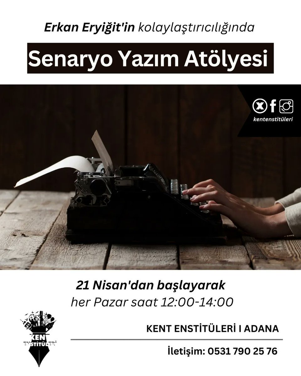 📍 ADANA Senaryo Yazım Atölyemiz ile Film Gösterimi ve Söyleşileri dizimiz başlıyor. Etkinliklerimiz ücretsiz, kontenjanlarımız sınırlı. Kayıt olmayı unutmayın 🪻 docs.google.com/forms/d/18v2OX…