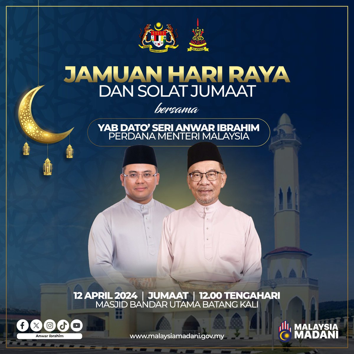 Insya-Allah esok saya akan hadir ke Masjid Bandar Utama Batang Kali untuk jamuan Hari Raya dan solat Jumaat bersama-sama masyarakat setempat. Ayuh kita bersua dan merapatkan silaturahim antara satu sama lain dalam menyambut kemeriahan bulan Syawal ini. #MalaysiaMADANI