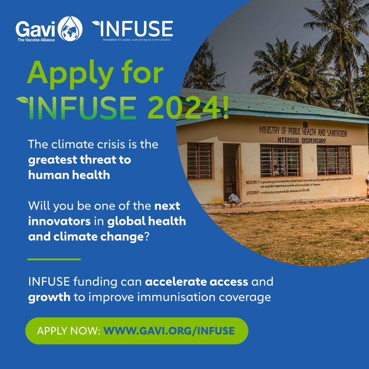 We are proud to be an INFUSE Pacesetter! @Gavi's support helped us empower caregivers and healthcare providers in Mozambique through voice and mobile technology. Apply to INFUSE 2.0, by April, 11:59 pm CEST. bit.ly/3PXLNmV #ClimateChange #GlobalHealth #Immunisation