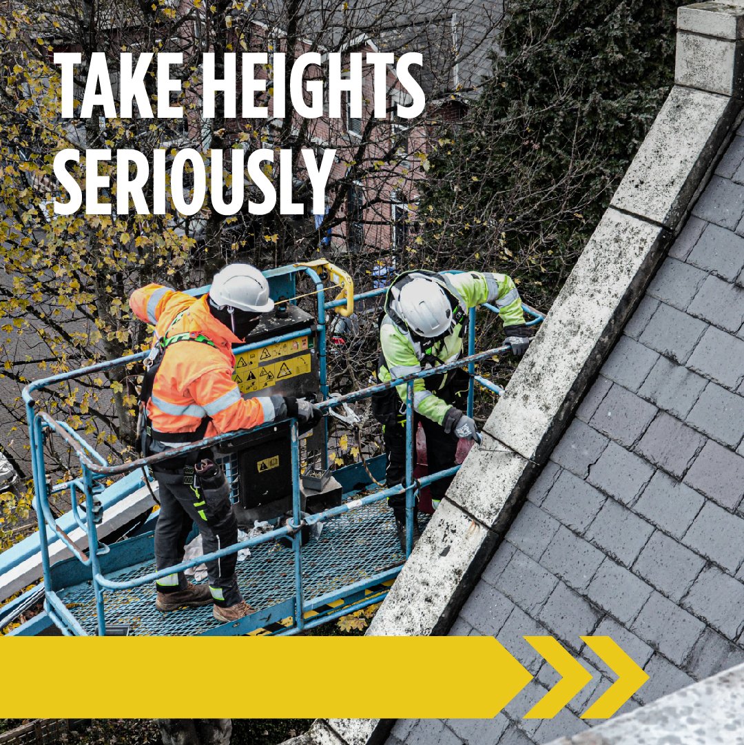 When working at height always select the most appropriate mobile elevated working platform. Ensure work is properly planned. Make sure the operator is trained and a harness is secured to an anchorage point within the basket, more info on our website: hseni.gov.uk/falls