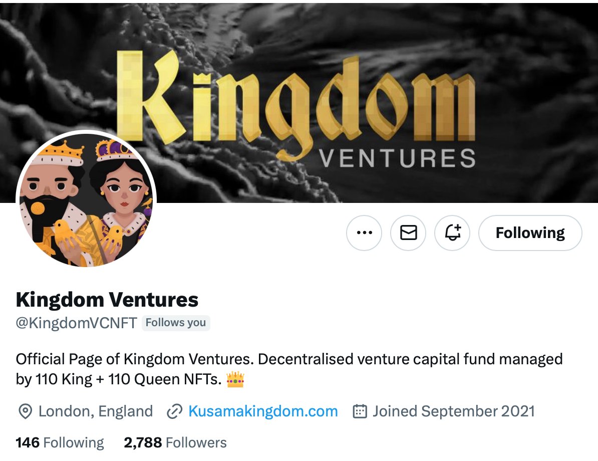 GM! 🌅🙏❤️🙇‍♂️

Have you heard the news?

The "Kusama Kingdom" rebrand is under way

Hence forth, we will be known as Kingdom Ventures 

Our updated X handle is <a href="/KingdomVCNFT/">Kingdom Ventures</a> 👑

But why now? What has changed? Why should you join?

The vision of <a href="/1xKBL/">KBL 🍀🧸 👑</a> has always been the same, and