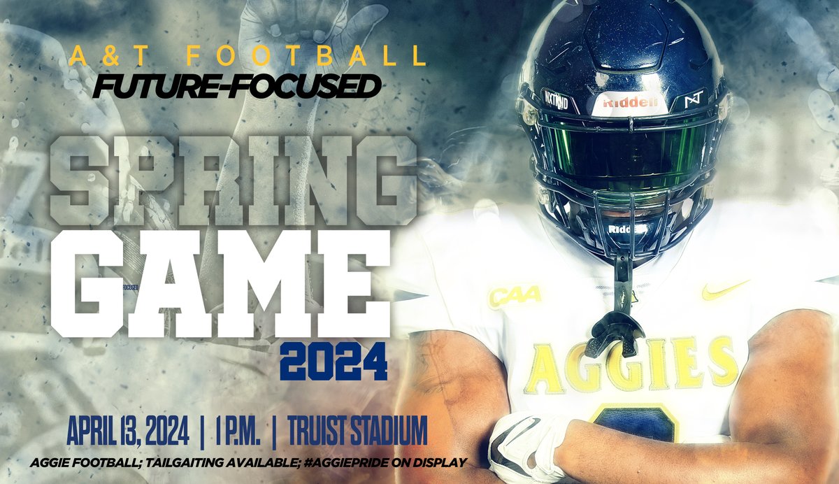 An excellent off-season of recruiting. Intense workouts! Exhilarating spring practices. 

Now, celebrate the FUTURE of @ncatfootball at the Blue &amp; Gold Spring Game 1 p.m. Sat. @ Truist Stadium.   

2024 is the start of making the spring game a HUGE EVENT!!! #FUTUREFOCUSED