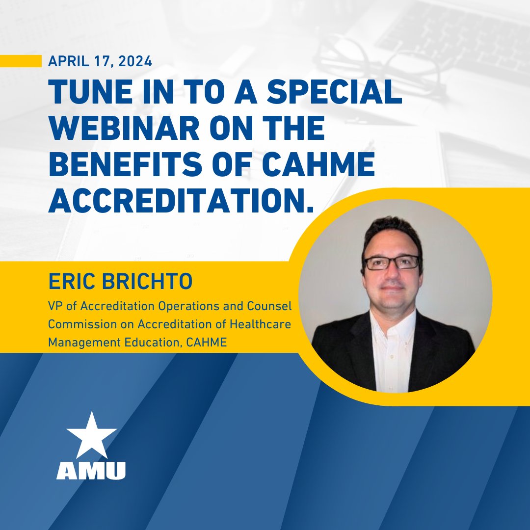 Tune in to a special webinar on the benefits of CAHME Accreditation. Wednesday, April 17, 2024. 7:00pmET Register now: ow.ly/QlWp50RcMmz #CAHME #HealthSciences @CAHMEconnects