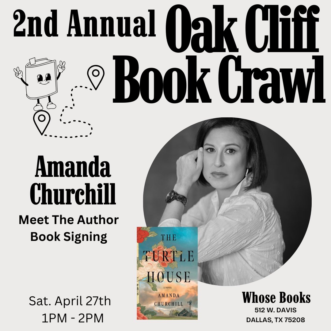 agchurchill's tweet image. Heading to @whosebooks on April 27 to enjoy a beautiful bookish day in my mama’s hometown of Oak Cliff! Would love to see any Dallasites there! 🩷