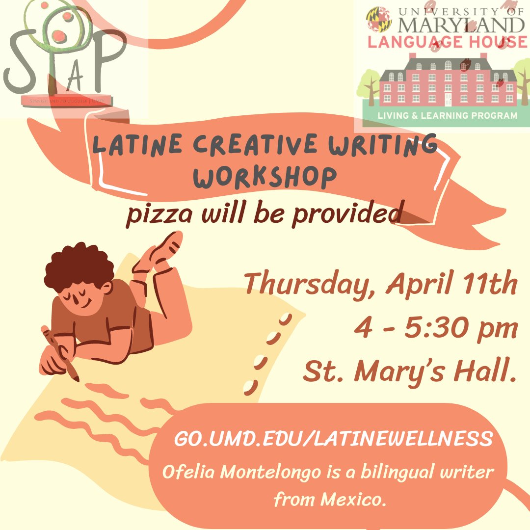 We invite you this afternoon to participate in a creating writing workshop as apart of Latine Wellness Week. sllc.umd.edu/events/latine-…