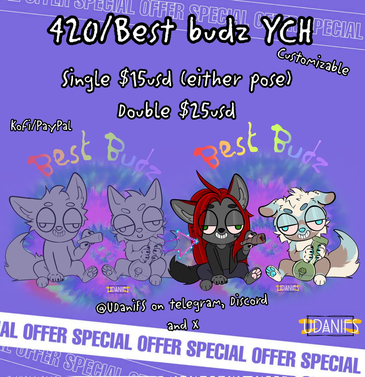 ✨Best Budz YCH and raffle!✨
:3 definitely a piece I'll keep running well past 4/20, but follow, RT and tag a bud to enter! 

If you can't wait, the individual piece is $15usd, the whole piece/double is $25usd! 

✨RAFFLE ENDS ON 4/20 
ÒWÓ LETS GOOO✨
