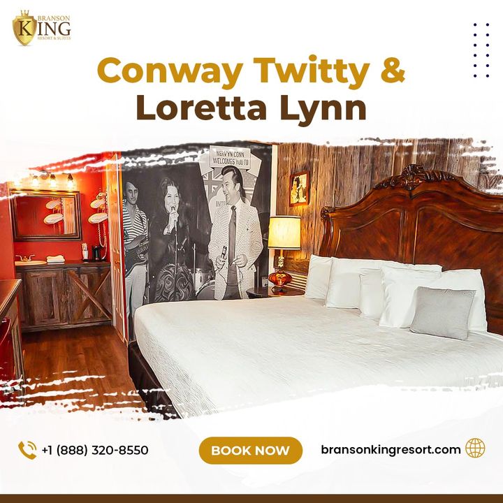 Conway Twitty & Loretta Lynn
Branson King Resort’s themed Conway Twitty Deluxe King is a well-appointed oversized room with a king-sized bed, a comfortable sitting area, a leather...

Book Now: zurl.co/RhYw

#bransonmo
#bransonkingresort
#conwaytwitty
#lorettalynn