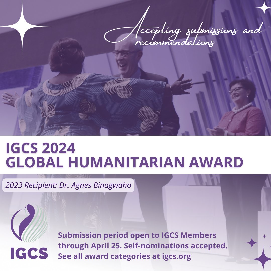 Now accepting submissions for the IGCS 2024 Global Humanitarian Award! Make a nomination for all IGCS 2024 awards here: igcs.org/2024-awards/