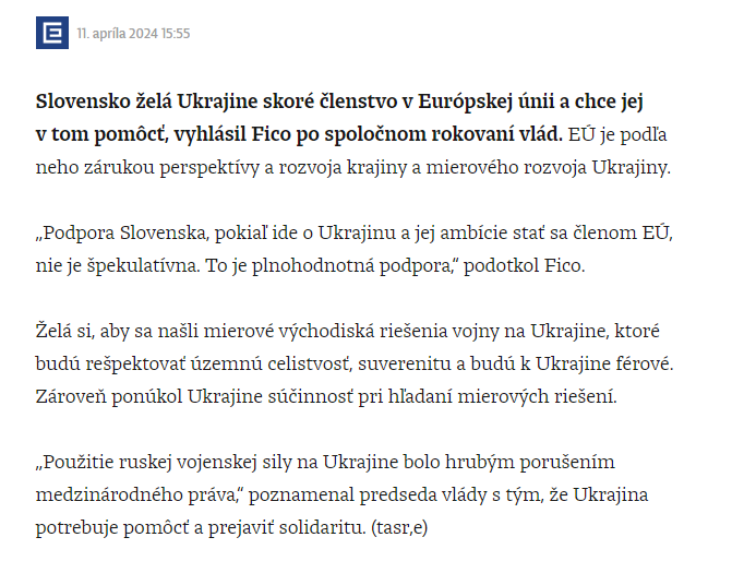 'Podpora Slovenska, pokiaľ ide o Ukrajinu a jej ambície stať sa členom EÚ, nie je špekulatívna. To je plnohodnotná podpora.'