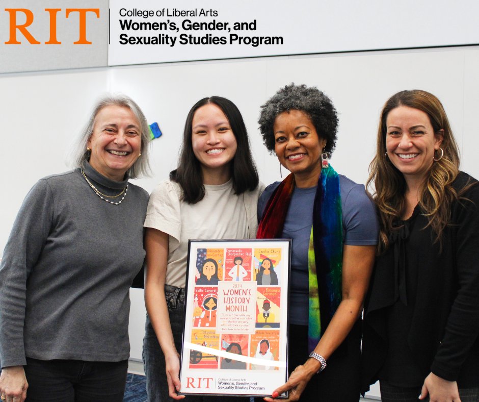 '...Women’s history month represents the invaluable contributions women have made across all fields...,” says Eva Reilly, ’27, biochem major, psychology minor, & winner of this year's Women's, Gender, & Sexuality Studies Poster Design Contest.