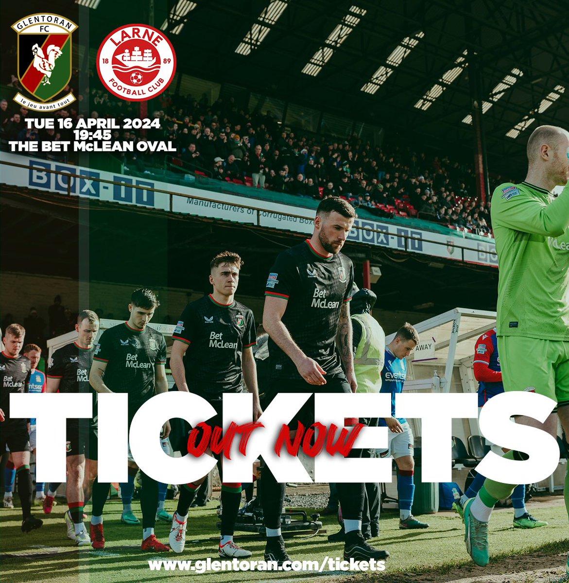 𝗧𝗜𝗖𝗞𝗘𝗧𝗦 𝗢𝗨𝗧 𝗡𝗢𝗪 🎟️ Tickets for our upcoming game against Larne are now on sale from the website. For match and ball sponsorship opportunities or for hospitality enquires please contact commercial@glentoran.com 💚 🐓