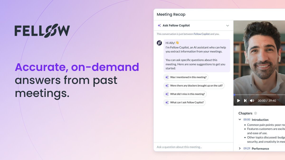 [Coming Soon] Move beyond AI notetaking with Ask Copilot ✨ This new Fellow feature is here to help busy leaders like you use meetings as a powerful data source and get accurate, on-demand answers from past meetings. Learn more here: buff.ly/49r6hLM