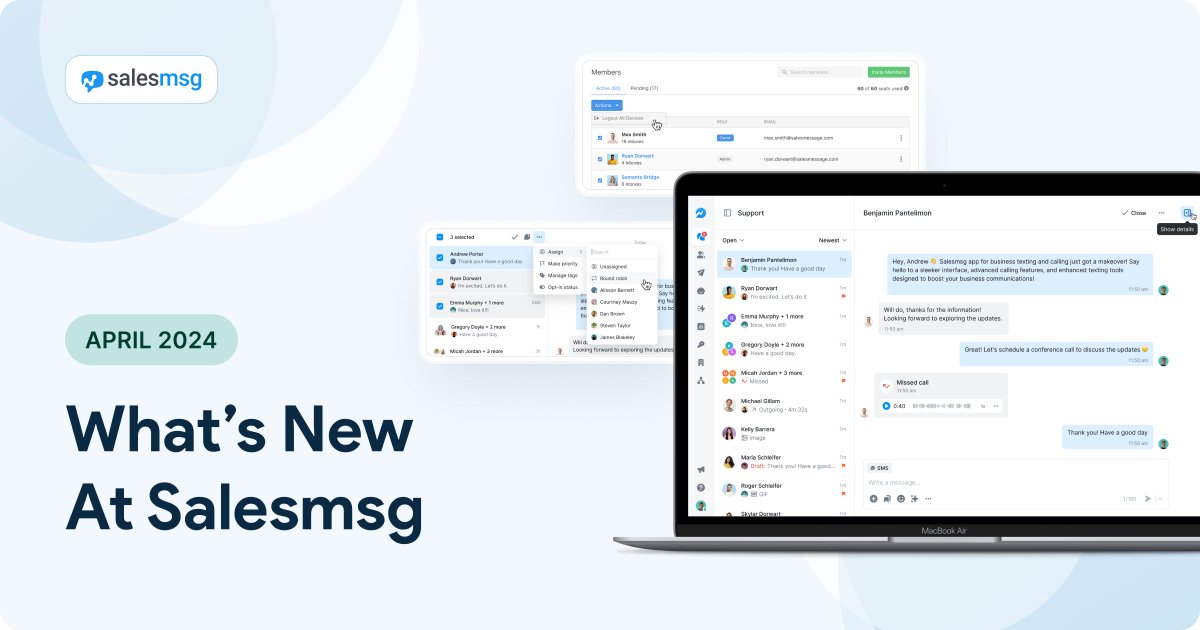 salesmsg's tweet photo. 🎉 Dive into Salesmsg April 2024 updates and check out exclusive 2.0 features like conversation bulk reassignment, focus mode, and responsive view! 

Also, don't forget to customize your IVR and more

Ready to explore? 👉  https://t.co/AQXSUpgfYu

#Salesmsg #AprilUpdates https://t.co/BzulkJgMSv