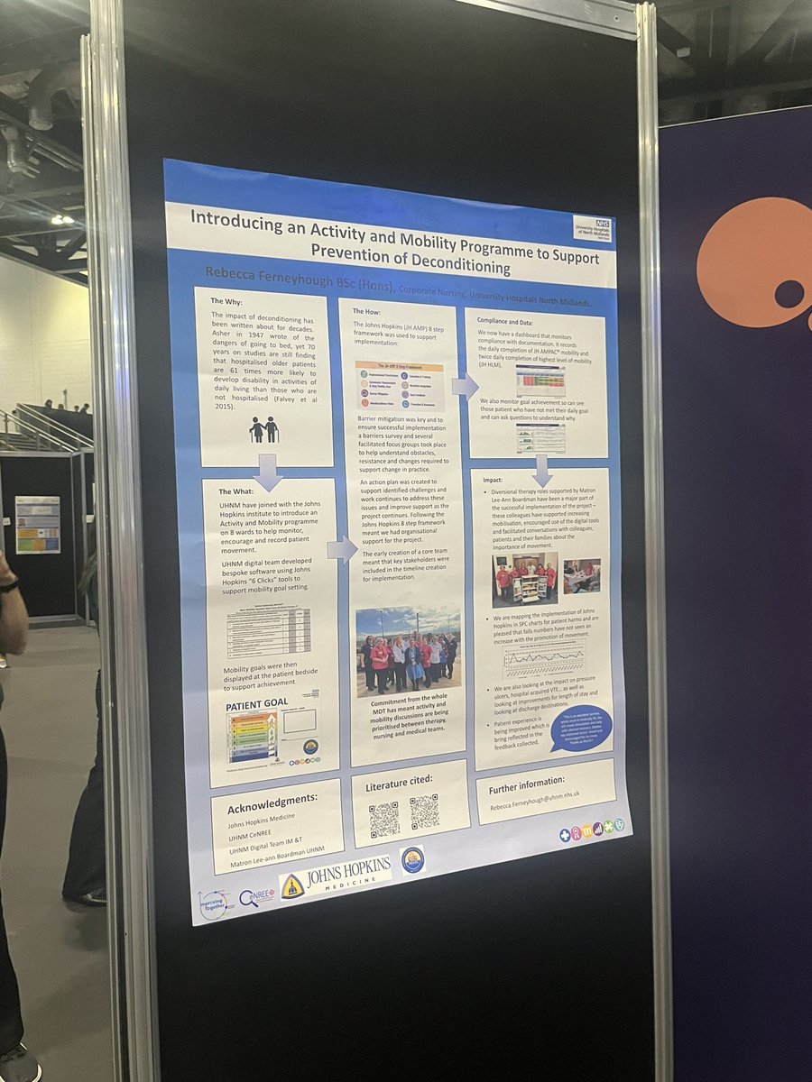 Just presented my poster on Stage 1 I’m number 139 if you missed it - thanks to those that have already stopped to talk about what we’ve been doing to help prevent #deconditioning at @UHNM_NHS @HopkinsAMP @QualityForum #Quality2024 get in touch if you’d like to know more!