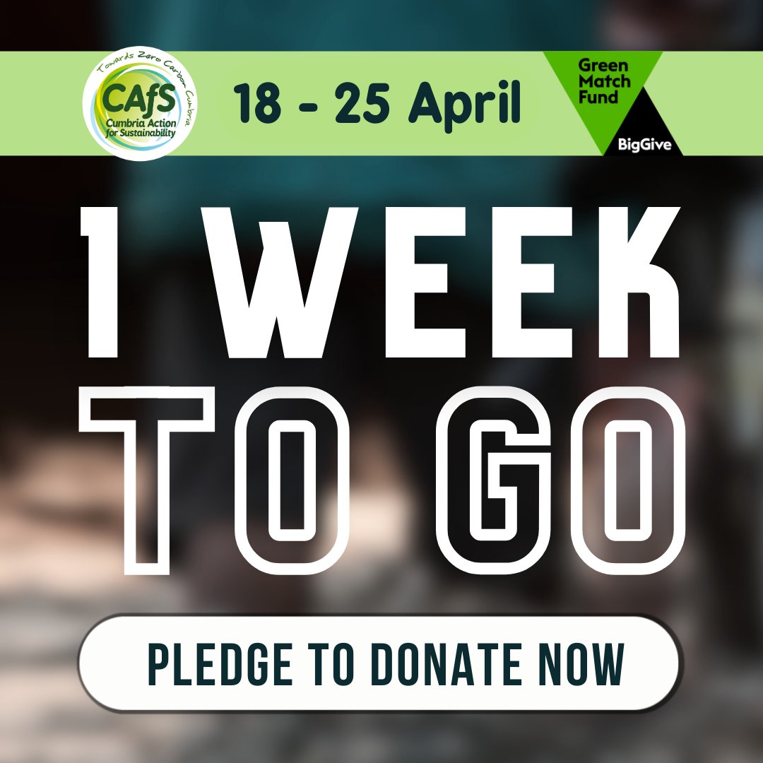 Start the countdown! ⏰
It’s one week until the launch of CAfS’ #FightforourFuture appeal. Every  donation is doubled by the Big Give #greenmatchfund. 
Pledge your support now and together we will make Cumbria a greener, more sustainable county.  ⬇⬇
bit.ly/CAfSPledge