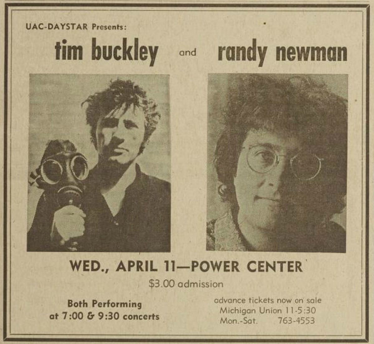 OTD ✨️ 

April 11, 1973 Power Center, Ann Arbor, MI

#TimBuckley #RandyNewman
