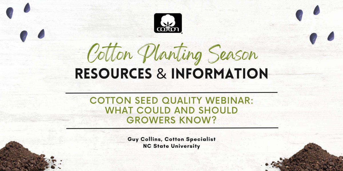 Cotton seed quality influences stand establishment, seedling vigor, plant growth throughout the season, and potential yield. This webinar discusses current research on cotton seed quality and tools growers can use to assist in planting decisions.​​ ow.ly/bV7o50NyR74