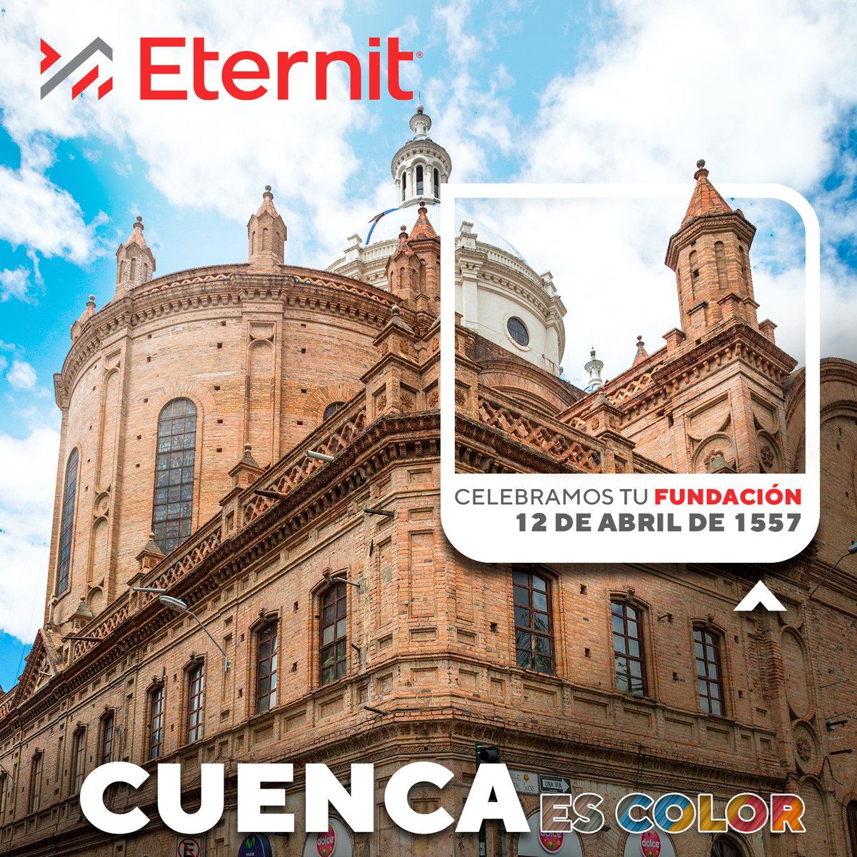 eternit_ecuador's tweet photo. Eternit se une a la celebración del aniversario de fundación de Cuenca. ¡Felicitamos a esta ciudad llena de encanto, historia y tradición! Que siga siendo un faro de cultura y un hogar para todos los que la aman.

#FundaciónCuenca #Eternit #Celebración https://t.co/gLyhPWg8bB