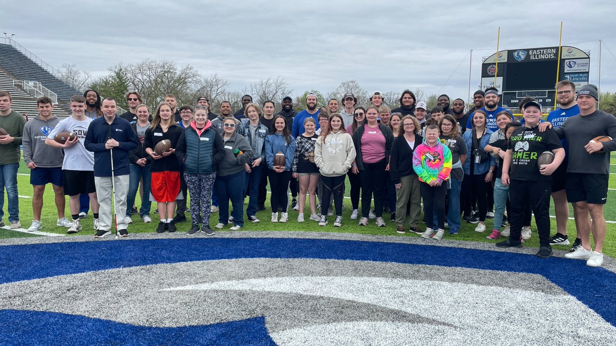 Yesterday @EIU_FB teamed up with @beautlivesproj & @BryceWeiler for an AMAZING day of Fun and Football! 🔗Full Story Here: tinyurl.com/j6xd2mac #WeNotMe | #BleedBlue