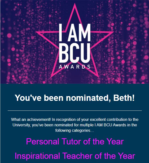 A heartfelt thank you to whoever nominated me ☺️! @BCUHELS #IAMBCUAwards