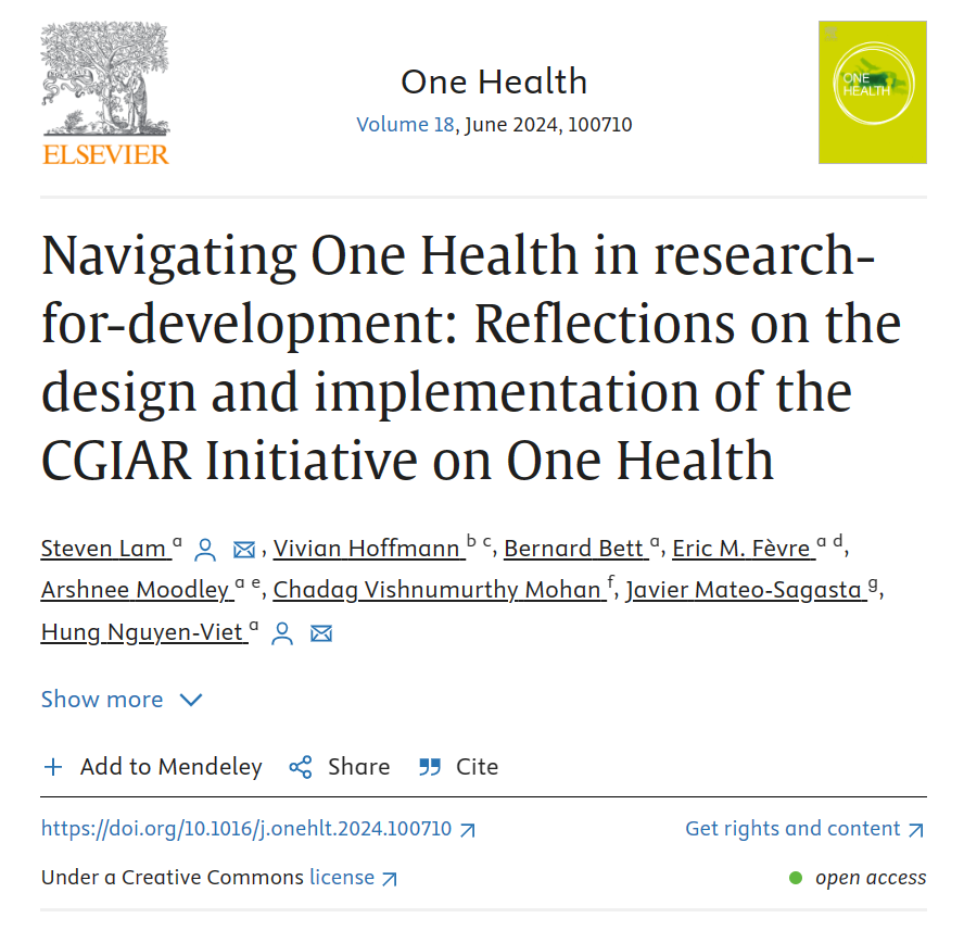 #NowReading: Navigating One Health in research-for-development: Reflections on the design and implementation of the CGIAR Initiative on One Health 🖋️By Vivian Hoffmann @VivianHoffwoman and colleagues. #OpenAccess 🔗doi.org/10.1016/j.oneh… @CGIAR