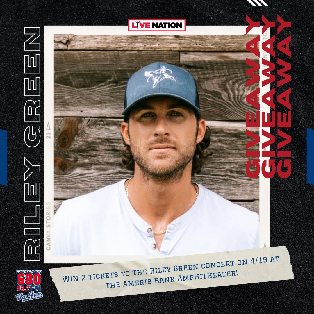 🎶 GIVEAWAY 🎶 Win 2 tickets to the @RileyGreenMusic concert next Friday, April 19th at @AmerisBankAmp! To enter: ▫️ Follow us @680TheFan ▫️ RT this post ▫️ Tag the person you're bringing