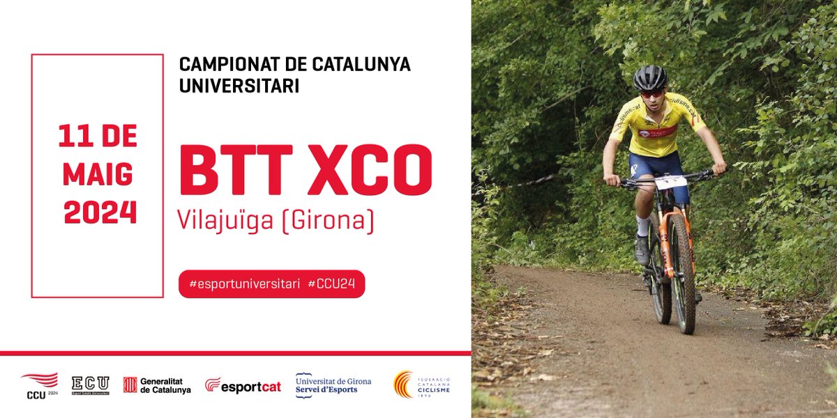 #CCU24 I Ja pots inscriure't al Campionat de Catalunya Universitari de BTT XCO! 🚵 📆 11 de maig 📌 Vilajuïga, Girona ✍️ Per a més informació i inscripcions: esportuniversitari.cat/noticia-item/1… #EsprotUniverstiari #Esportcat @esportcat