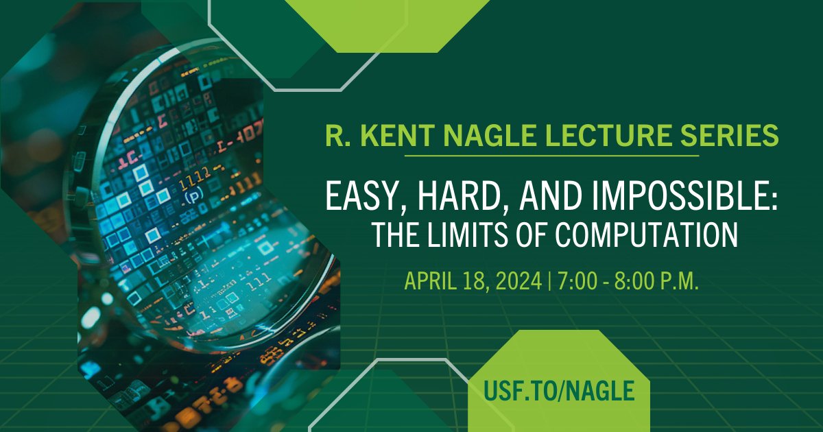 Join us next week to explore why some problems are easy to solve while others are like finding a needle in a haystack. We've invited world-renowned computer scientist Cris Moore -- who will draw analogies between computation and evolution. RSVP at usf.to/nagle