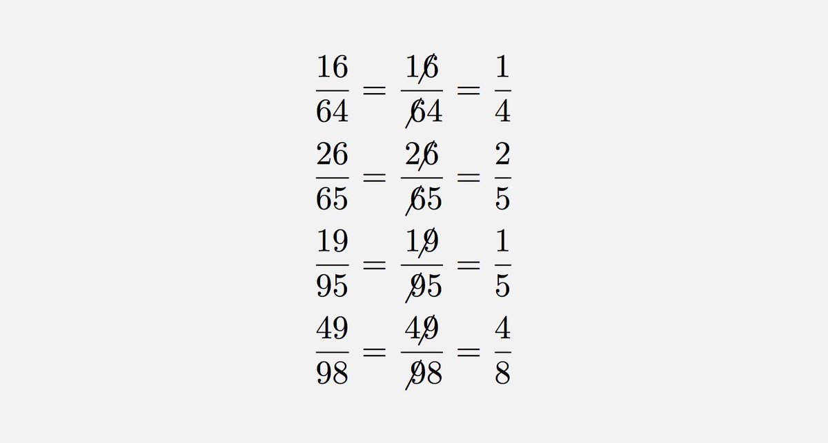 Here are a few examples of anomalous cancellations: a particular kind of arithmetic procedural error that gives a numerically correct answer. Can you derive a few elementary properties of anomalous cancellations?