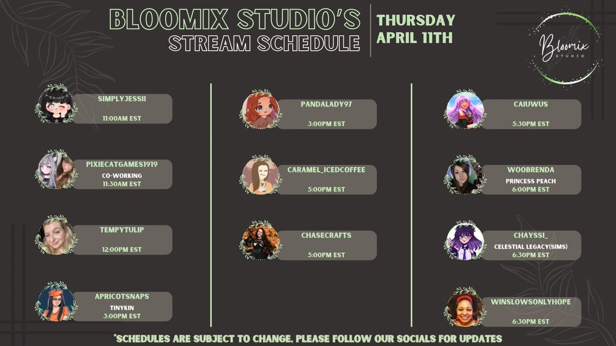 Check out our lineup of streamers going LIVE (part 1) ~*• April 11th•*~ on their channels! 🤍🌿links in the replies