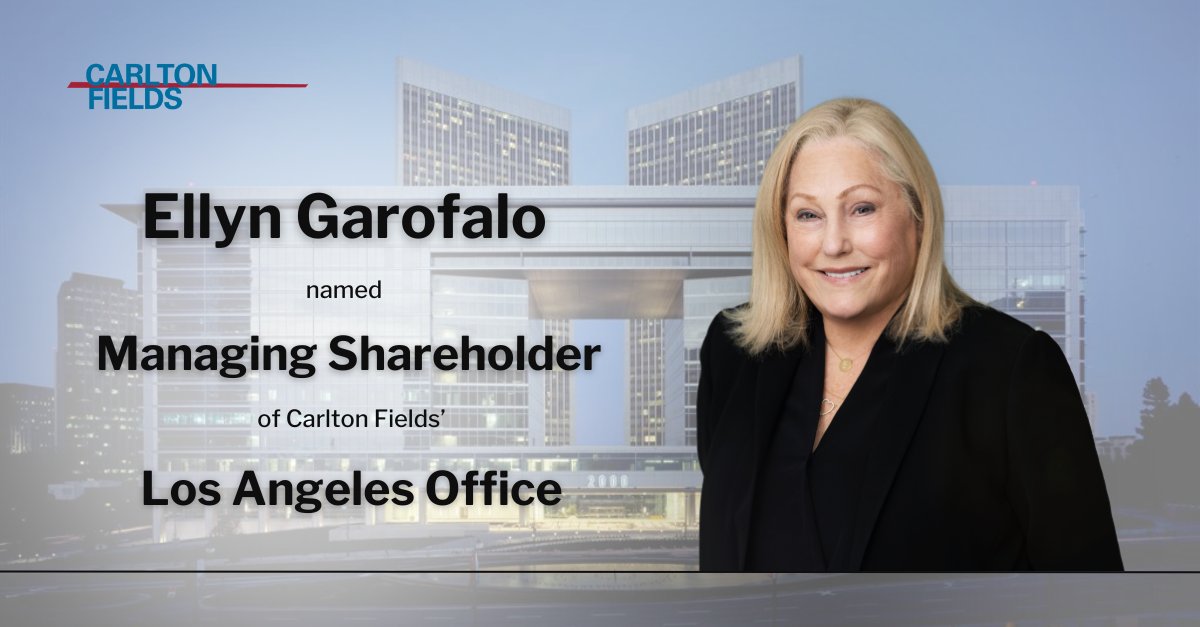 Please join us in congratulating Ellyn Garofalo, who has been named managing shareholder of Carlton Fields’ Los Angeles office! Read more: loom.ly/QKj4F1I #LosAngelesLawyers #LosAngelesLawFirms #LALaw